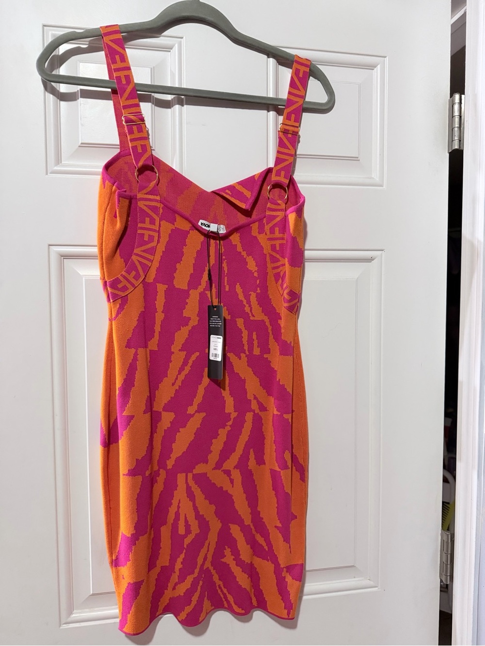 Fashion Nova Orange & Pink Logo Strap Knit Mini Dress
